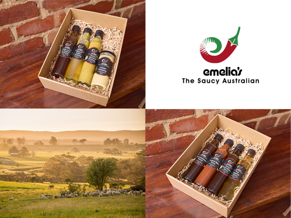 Emelia's The Saucy Australian gourmet sauces and condiments featured in Rare and Ready Gifts Australian gift hampers