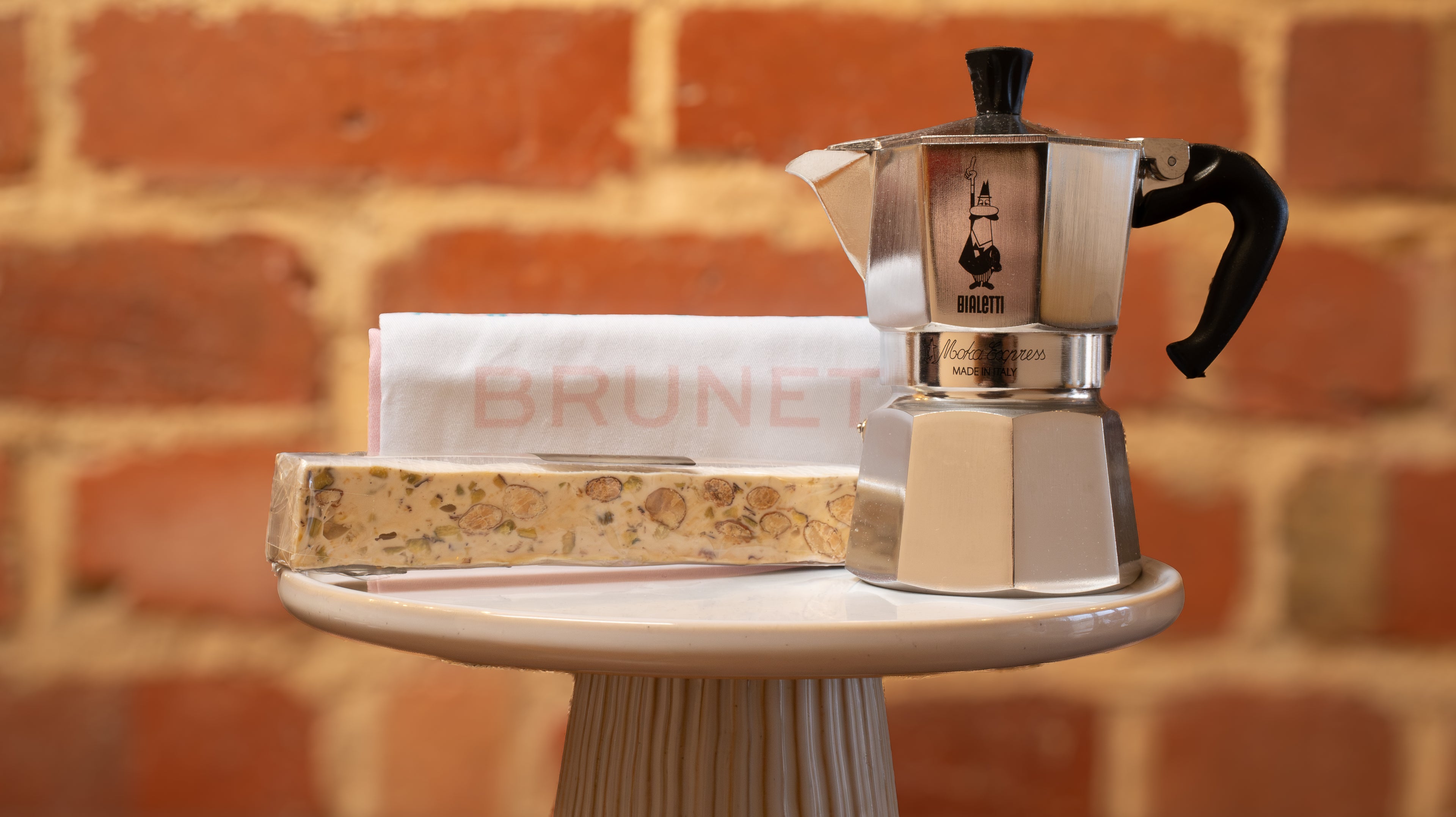 Brunetti & Bialetti Italian Coffee Gift Set | Moka 3-Cup Espresso Maker, Tea Towel & Torrone Rare and Ready Gifts